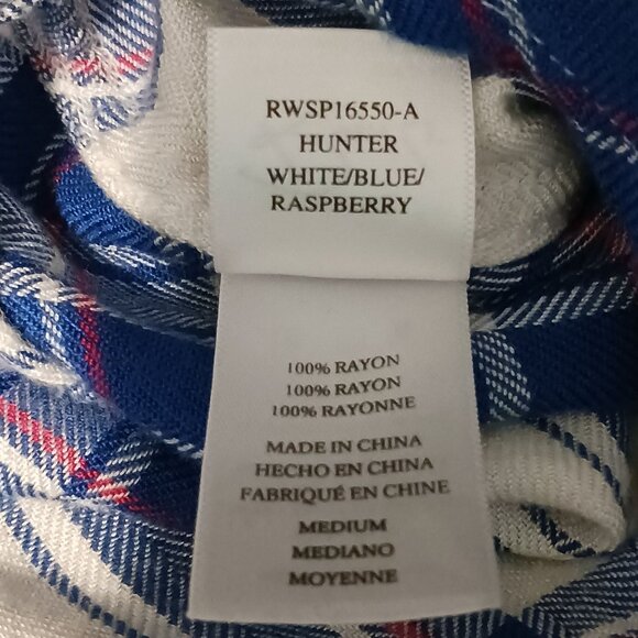 Rails Hunter Plaid Button-up Shirt Women's M Long-sleeve‎ White/Blue/Raspberry - Picture 9 of 12